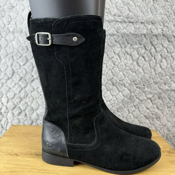 UGG Shoes - UGG Morgan Mid-Calf Womens Black Leather Suede Zip-Up Boots Size 6